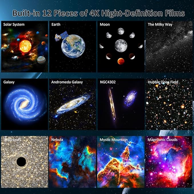 FLEVO Planetarium Star Projector, Galaxy Projector,Realistic Starry Sky Night Light,4K Replaceable HD 13 Film Discs,for Kids Bedroom Ceiling Home Living Room Decor Birthday Gifts