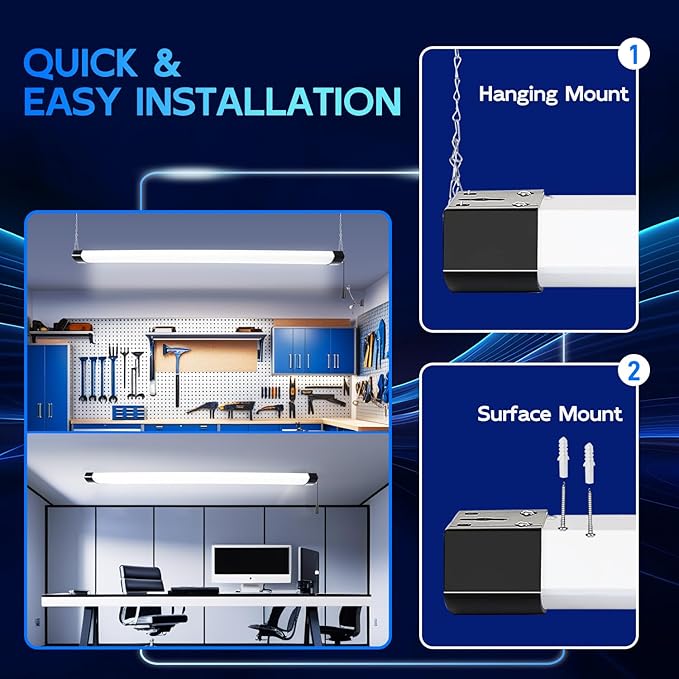 hykolity 4FT 120W LED Shop Light Linkable, 13000lm(400w Equivalent), 5000K Utility Shop Lights for Garages, Workshops, Basements, Hanging or FlushMount, with Power Cord and Pull Chain, ETL, Black
