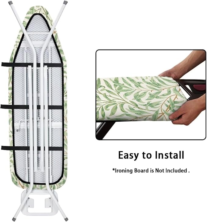 ZCFYGDX Ironing Board Cover Decor 17x49 Inch, Iron Board Cover with Nose Pocket, Nylon Buckle Fastening Stain Resistant Scorch Resistant,Protection Covers with Elastic Edge Fresh Green Leaf Print