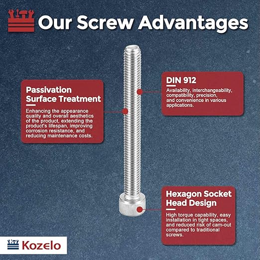 Kozelo 8pcs Socket Head Cap Screws - [M10-1.5 x 85mm] 304 Stainless Steel Allen Socket Drive for Electrical Motor 3D Printing Fan Engine Replacement Use, Silver