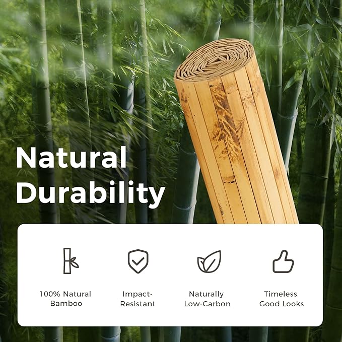 OUZUGIE 2 Pack 96x48 Inch Natural Bamboo Wall Panel – Yellow Burned Pole Wrap Paneling for Walls, Ceilings, Cabinets, Furniture – Ideal for Bedroom, Living Room & Office DIY Decor
