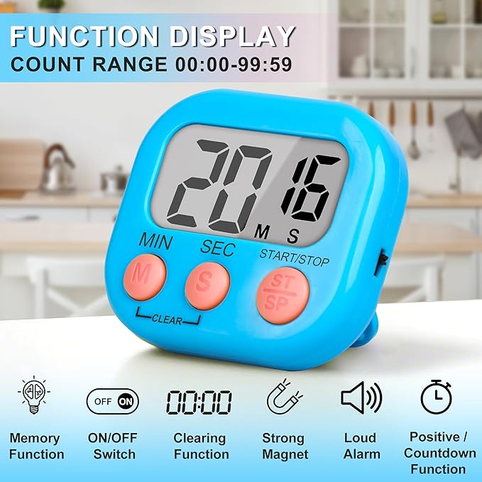 ZILLEEN Classroom Timer for Kids Teachers 6 Pack Digital Timers, Blue & Pink