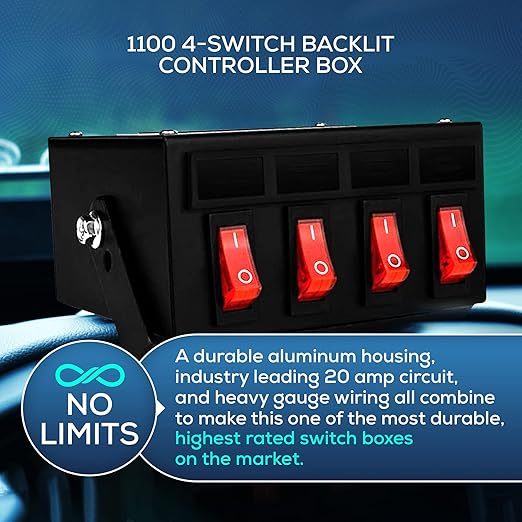 Ultra Bright Lightz 1100 4-Switch Backlit Controller Box | Emergency Vehicle Strobe Warning Lights | Siren | Speaker