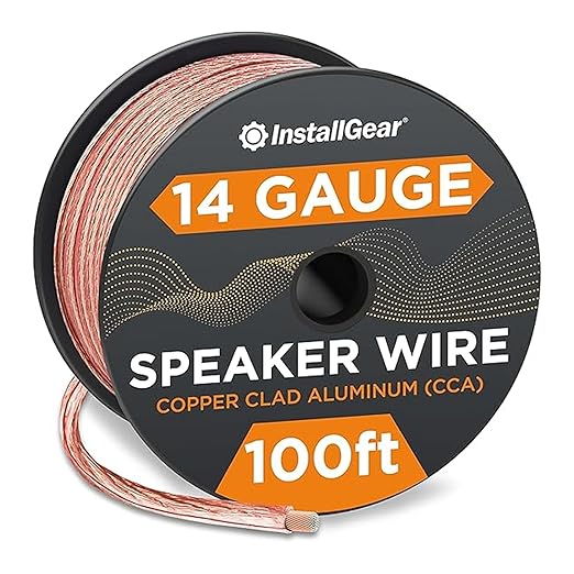 InstallGear 14 Gauge Wire AWG Speaker Wire (100ft - Clear) - Speaker Cable for Car Speakers Stereos, Home Theater Speakers, Surround Sound, Radio, Automotive Wire, Outdoor - Speaker Wire 14 Gauge