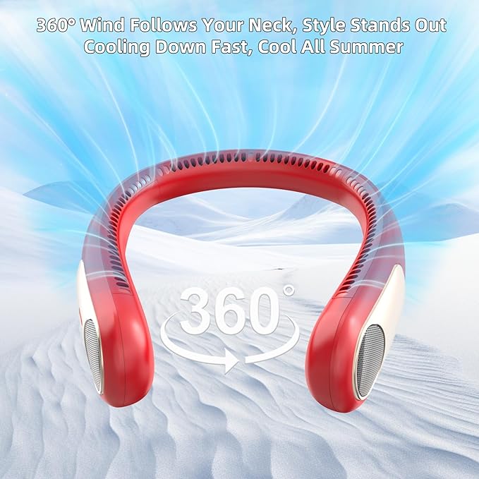 Portable Neck Fan,Personal Wearable Bladeless Fan,LED Display,4-Speeds,6000mAh USB Rechargeable,360° Strong Cooling Wind,Hands Free,White Elephant Gift,Christmas Gifts for Men Women Dad Mom (Red)