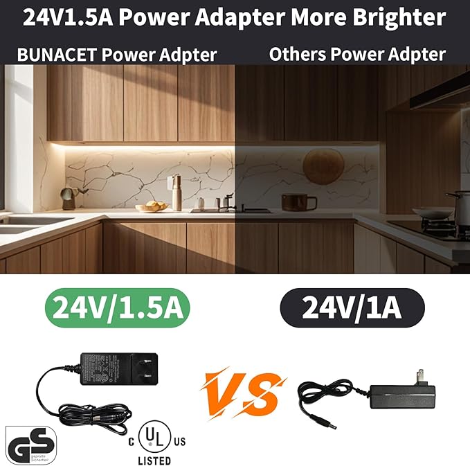 BUNACET COB LED Strip Light 40ft/12m (1 Roll) Warm White 3000K High Lumen CRI 90+ with UL Listed Power Adapter RF Remote for Bedroom Counter Under Cabinet Kitchen Projects