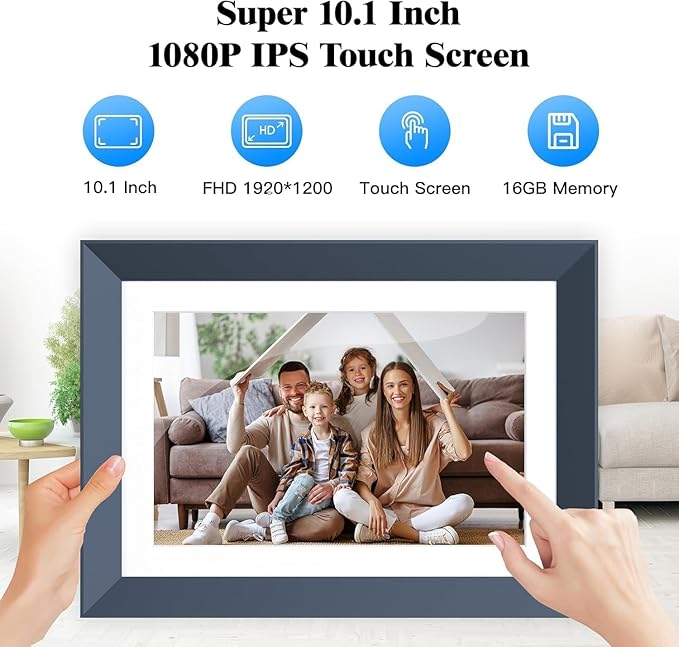 10.1" Digital Picture Frame Smart-Digital-Photo-Frame - 1920 * 1200 IPS FHD Touch Screen Digital Frame, Auto Rotate, 16GB Memory, Load Photos Videos from Phone via App or Email, for Mom
