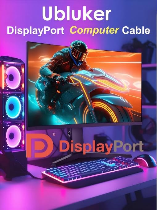 Ubluker 10K 8K DisplayPort 2.1 Cable 54Gbps 5 FT, Certified DP to DP Cord 4K 240Hz 165Hz 144Hz 120Hz 10K 8K 120Hz Nylon Braided UHBR HDCP2.3 FreeSync G-Sync RTX5090 Gaming Monitor PC Projector