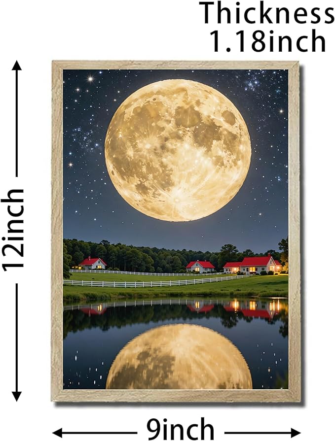 URVIP LED Glowing Photo Frame, 3D Starry-Sky Blue Moon Wall Art, 9x12 Inches Dimmable Light Up Light Painting for Bedroom, Unique Aesthetic Decor, Great Birthday Gift for Women Men