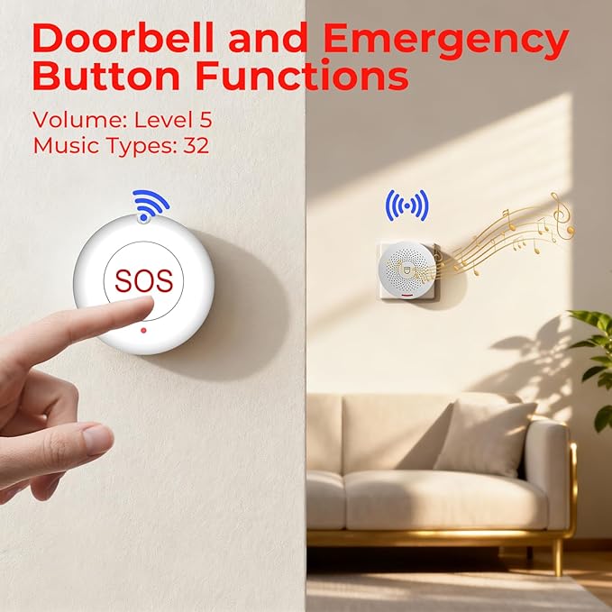Hapippofa Caregiver Call Button Wireless Call Button for Elderly at Home,WiFi Panic Button,Life Alert Systems for Seniors No Monthly Fee (whiter3)
