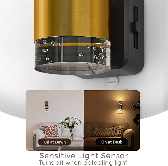 Briignite Night Light, 2 Pack Dimmable Night Lights Plug into Wall, LED Night Light with 0-100 LM Adjustable Brightness, 3000K Automatic Night Lights with Dusk to Dawn Sensor, for Bathroom Hallway