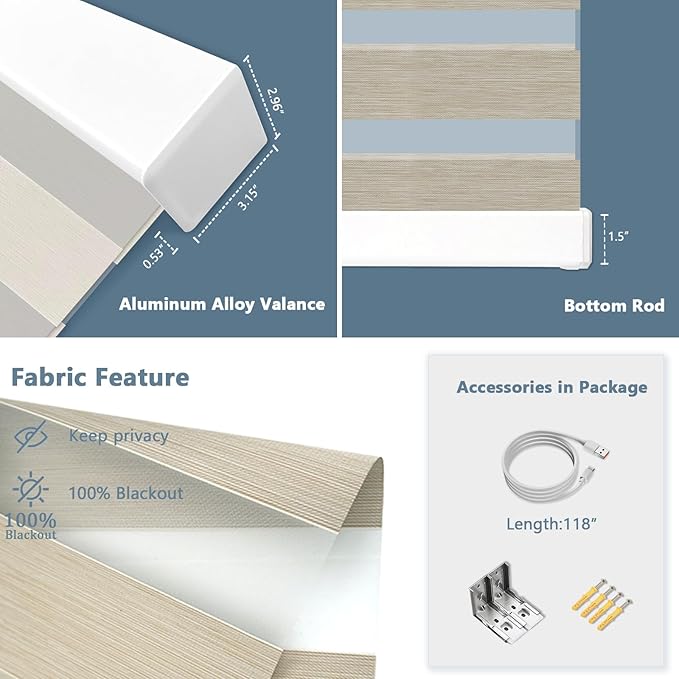 COOLWINDS Motorized Zebra Blinds for Windows Cordless Electric Curtains with Remote Control Blackout Shades Custom Smart Blinds Compatible with Alexa Google Home(Roomdarking Caramel,W28 X 72in)