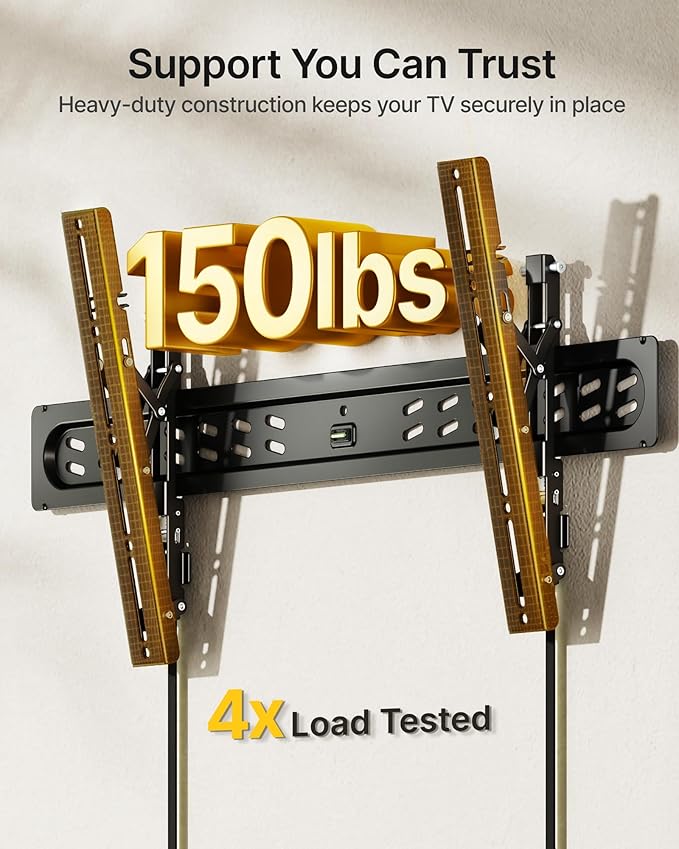 monTEK Ultra Slim Tilting TV Wall Mount Bracket for 43–95" Flat & Curved TVs, 1.2" Low Profile, Anti-Glare Tilt, Holds 150 lbs, Supports VESA 800x400, Fits 16"/18"/24"/32" Studs, TM1006W-LT