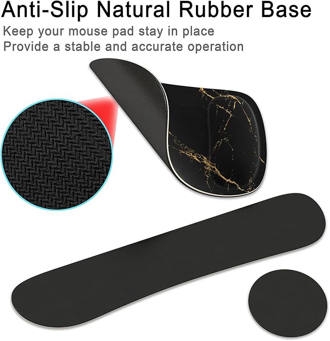 Keyboard Wrist Rest Memory Foam Ergonomic Mouse Pad with Computer Wrist Support Set with Non-Slip Rubber Base Coaster for Home, Office Easy Typing and Pain Relief - Black Marble