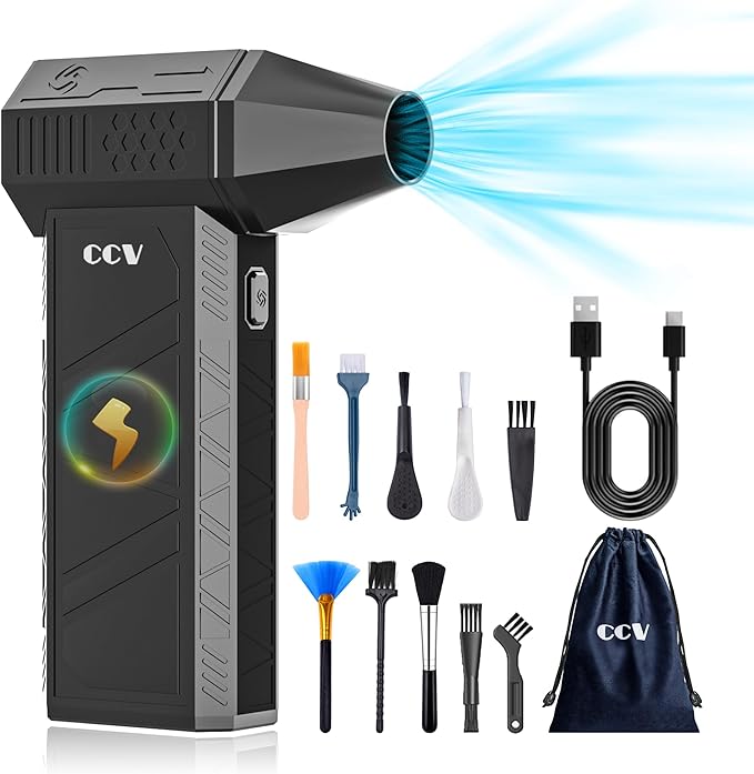 CCV Compressed Air Duster - 150000RPM Electric Air Duster for Cleaning Keyboard&PC 3 Gears Adjustable Rechargeable Cordless Jet Dry Blower Air Blower for Car and Home (F33-BLACK)