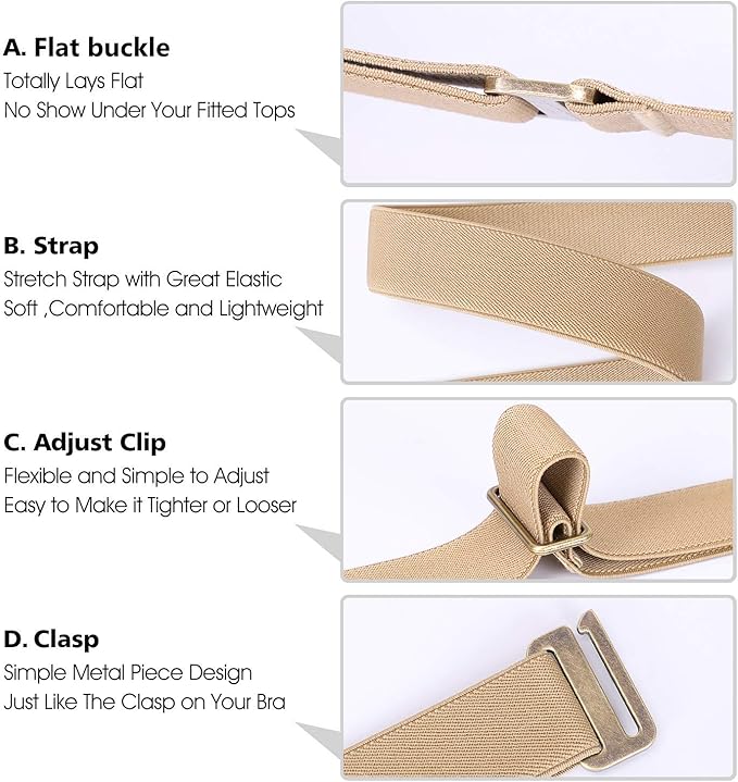 JASGOOD Women No Show Stretch Belt Elastic Web Strap Belt with Flat Buckle for Jeans Pants Dresses