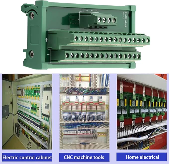ANMBEST 2 in 16 Out Terminal Blocks Module, 25A DIN Rail and Panel Mounting Power Distribution Breakout Board for PLC Servo Power Amplifier