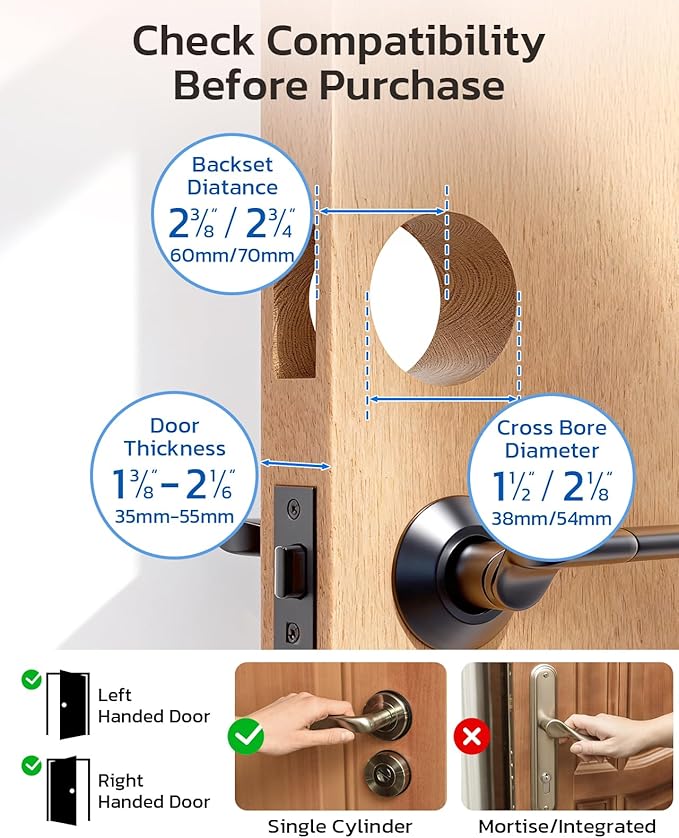 TCL D2 Plus Fingerprint Smart Lock, Wi-Fi Keyless Entry Door Lock, IP55 Weatherproof, Built-in Doorbell, Auto Lock, Easy Install, Brushed Nickel