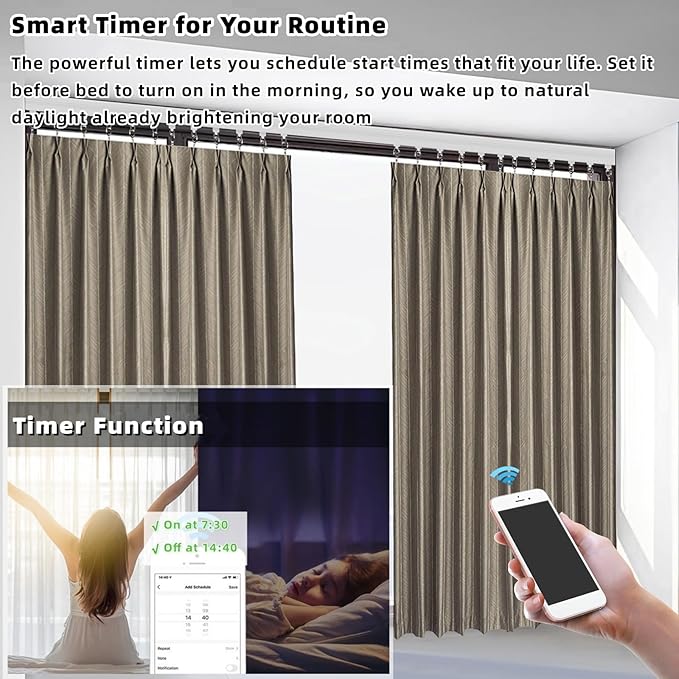 Lemoeyes Electric Curtain Track, Retractable Motorized Curtains Rod From 7-13.78ft, Automatic Curtain Opener with controller/Voice Control, Smart Curtains System for I-Rrail and U-Rail (For 7-13.78ft)