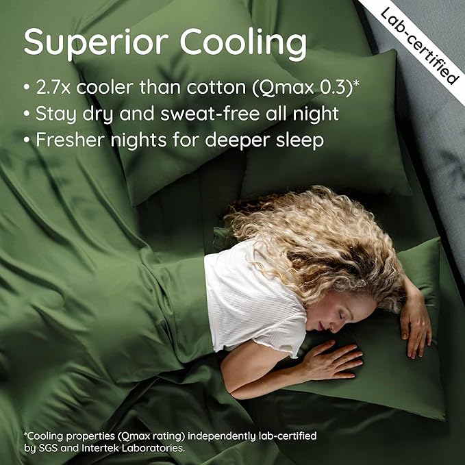 Bambaw 100% Viscose Derived from Bamboo Sheets Queen Size Set – 4pcs Cooling Sheet Set, Super Soft Sheets Queen Size, Luxury Bedding, Deep Pocket Fits Up to 16'' Mattresses (Olive)