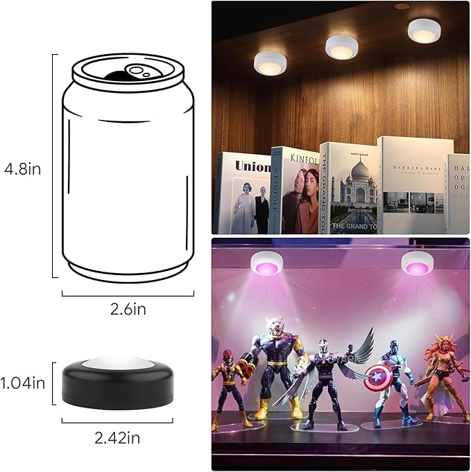 Yiliaw 12 Pack LED Puck Lights Remote Control 16 Color Changeable Under Cabinet Lights, Battery Operated Lights Night Light with Dimmer & Timmer for Closet Bedroom Kitchen, Black
