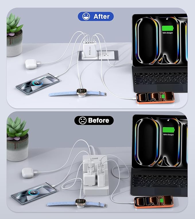 2Pack USB C Fast Charger Block,60W 5-Port USB Wall Charger Brick,2 USB A & 3 USB C PD3.0 Power Adapter Multiport Type C Charging Plug for iPhone 17/16/15/14,Pad Mini/Pro,AirPods 4,GalaxyS25(White)