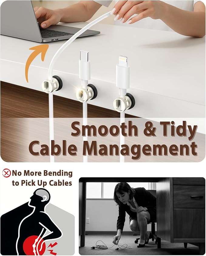 Viaky Magnetic Cord Holder 3 Pack Charger Holders for Cords Metal Cable Management Adhesive Cable Clips Office Desk Accessories Wire Holder Organizer Neatly for Nightstand Office Car Desk