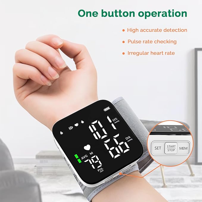 Greetmed Wrist Blood Pressure Monitor Automatic Talking Wrist Blood Pressure Cuff Digital Full Screen LED Display Bp Machine Adjustable Bp Cuff Voice Broadcast Health Care for Home Use