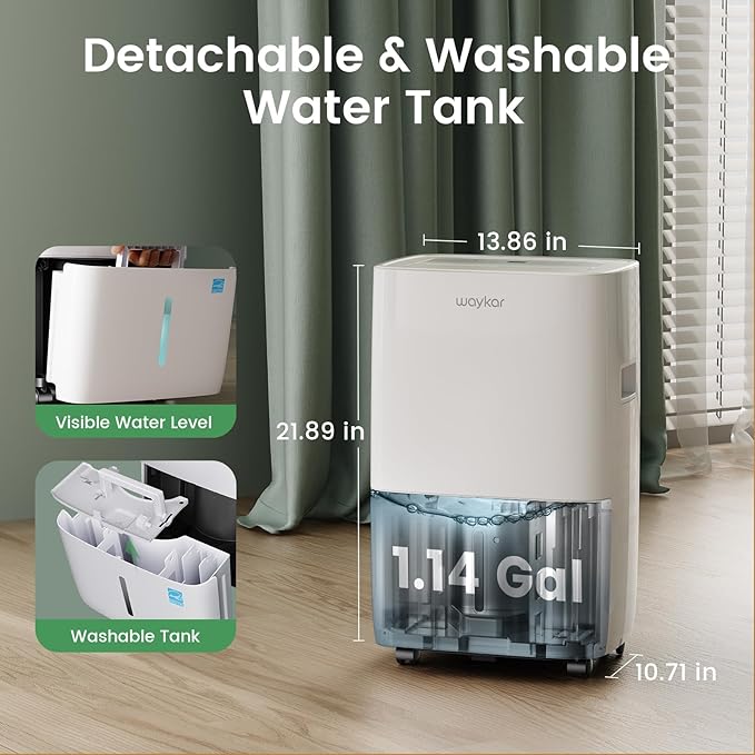 Waykar 80 Pints 2025 Energy Star Dehumidifier for Spaces up to 5,000 Sq. Ft for Basement and Home, Large Room with Drain Hose and 1.14 Gallons Water Tank