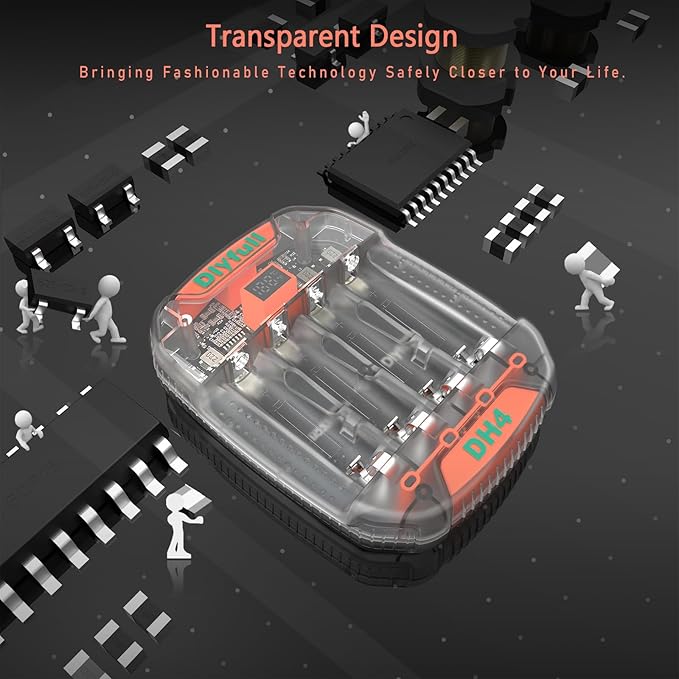 Dlyfull 4 Bay AA AAA Battery Charger with Temperature Monitoring, Independent Slots for 1.5V Lithium & 1.2V NiMH NiCd Rechargeable Batteries, Cable Included