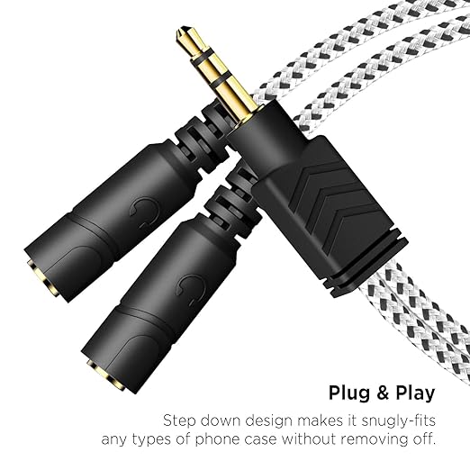 DUKABEL Headphone Stereo Splitter Cable, 3.5mm Dual Headphone Jack Splitter Connector for Headphones Earphones Speakers (Zebra White)