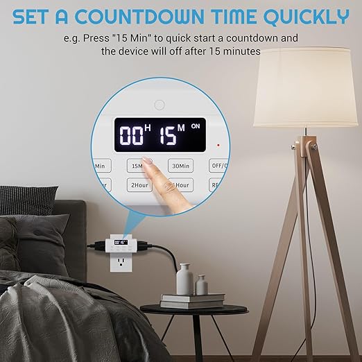 COKWEL Countdown Timer Outlet, Up to 99 Hours, Large Screen and Repeat Function, Inodoor Auto Shut Off Timers for Charger Light Vacation Security,Digital Timers for Electrical Outlets 2 Pack