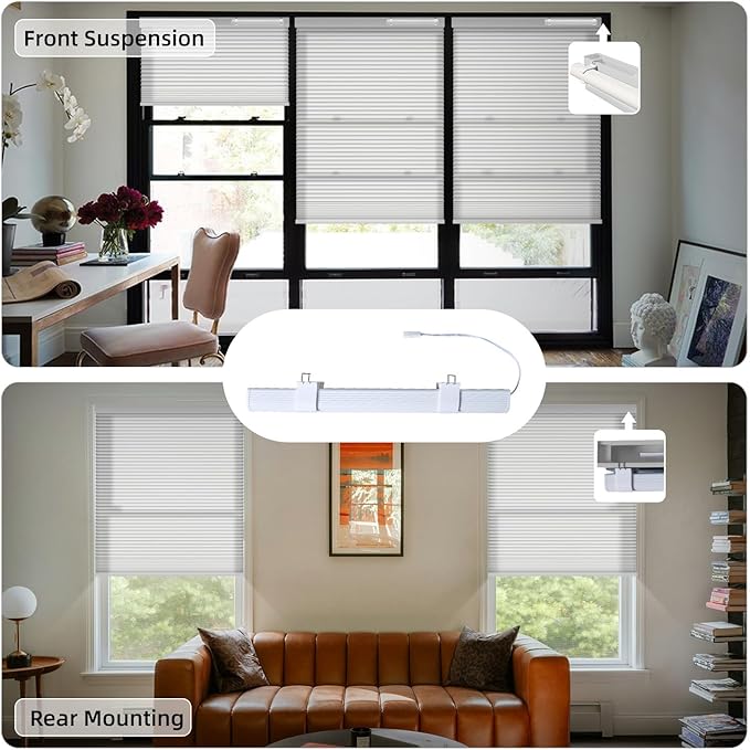 SmartWings Motorized Cellular Shades, Honeycomb Blinds Compatible with Zigbee/Alexa/Z-Wave/Homekit, Wireless Remote Control for Smart Home and Office in Customized Size,70% Blackout White Grey