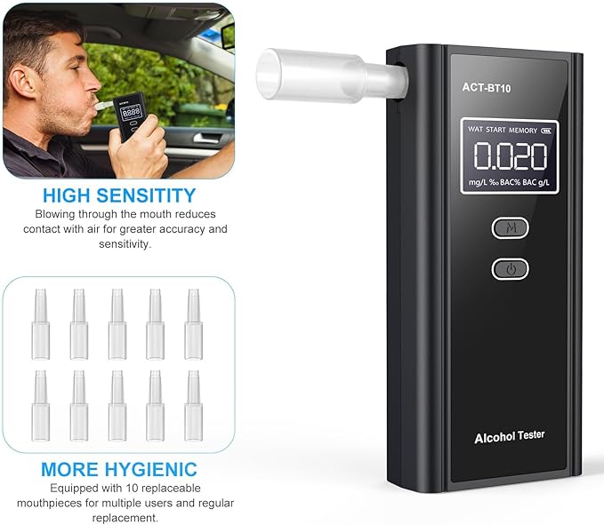 Homealexa Portable Breath Alcohol Monitor – Personal-Use LCD Breath Checker with 10 Mouthpieces, Compact Device for Home, Car, Party Safety Awareness