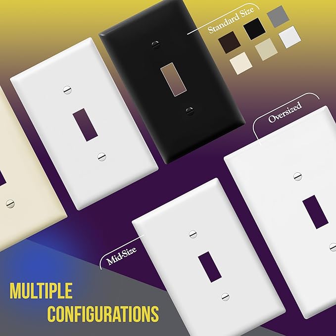 ENERLITES Toggle Light Switch Wall Plate, Gloss Finish, Size 1-Gang 4.50" x 2.76", Unbreakable Polycarbonate Thermoplastic, 8811-W, White
