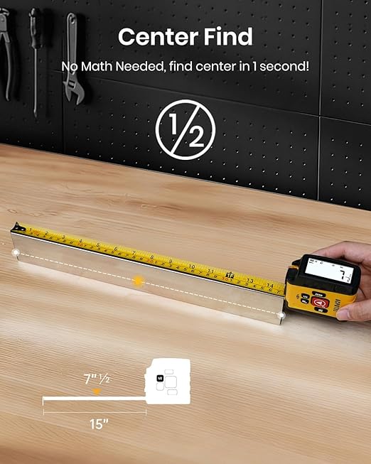 3-in-1 Digital Tape Measure with Laser, 165Ft Laser Tape Measure & 16Ft Digital Measuring Tape, 8 Metric and Imperial Units, Distance Area Volume 1/2 midpoint, Laser Measure Tool, Almighty Tools, APP