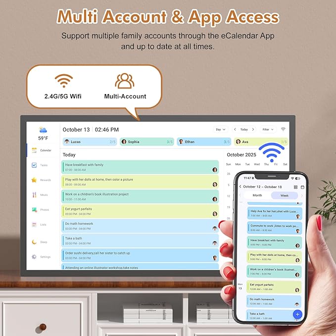 Smart Digital Calendar Chore Chart-for-Family-Planner - 32" Touchscreen Electronic Calendar with Photo Display and Interactive Star System, To do Notepad and Sync Online Calendar via APP, Wall Mounted