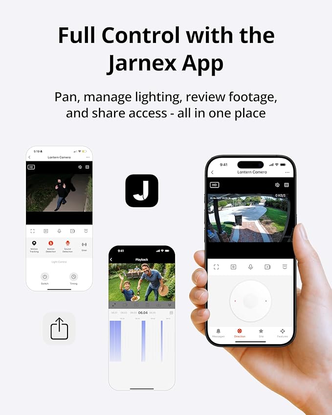 Jarnex Outdoor Porch Light Camera, 2K Wi-Fi Security Cam with AI Human Detection, Pan & Tilt, Dusk to Dawn, 2-Way Audio, Cloud/SD Storage, Wall Lantern Sconce Camera for Porch, Garage, Patio, Doorway