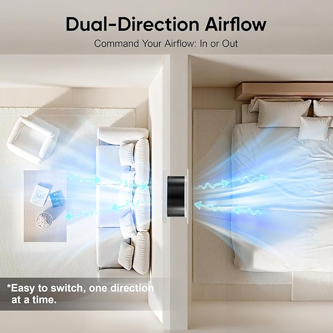 Windigaga 8" Room to Room Fan with Remote, 320CFM Through Wall Air Transfer Fan with Temperature Control, Reversible Airflow Design, 10 Speeds, Quiet Balance Exhaust Vent for Bedroom, Laundry,Kitchen