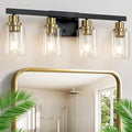 DIKAIDA Bathroom Vanity Light, 4-Light Black and Gold Bathroom Light Fixtures with Clear Glass Shade, Bathroom Lighting Fixtures Over Mirror,Bath Black Wall Lights for Mirror Bedroom,Living Room