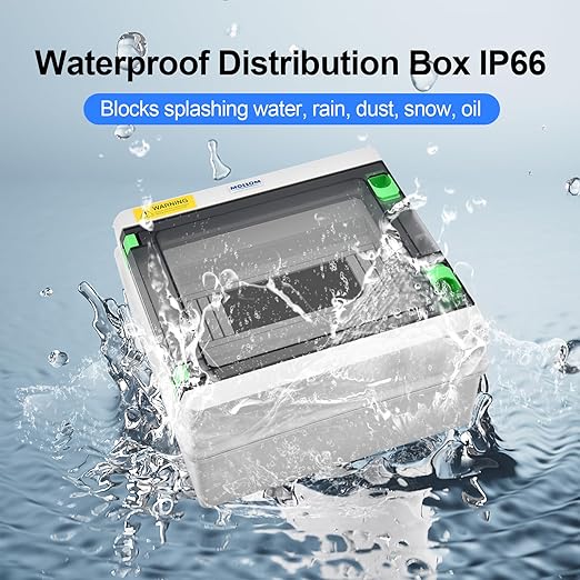 Mollom 5 Way HA Series Power Distribution Box with Bus Bars and Din Rail for Miniature Circuit Breaker MCB,Waterproof IP66,Solar Power Distribution Panel for Indoor and Outdoor Use