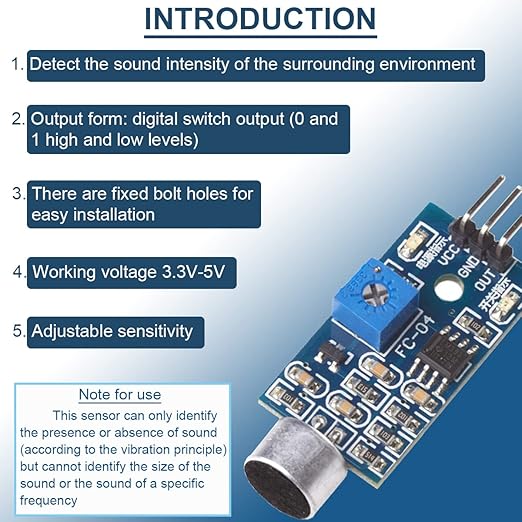DAOKAI 5PCS Microphone Sensor Module High Sensitivity Sound Detection Sound Sensor Control Switch Module(Blue) 3.3-5V for Arduino with Dupont Cable