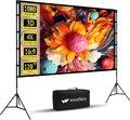 Projector Screen and Stand, Wootfairy 120 inch Foldable and Portable Projection Screen 16:9 4K HD Rear Front Wrinkle-Free Movie Screen with Carry Bag for Indoor Outdoor Home Theater Backyard Cinema