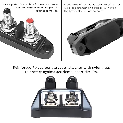 RECOIL S2PG Busbar Dual 5/16” Studs with Divider Positive and Negative 2-in-1 Terminal Power Distribution Block with Ring Terminals