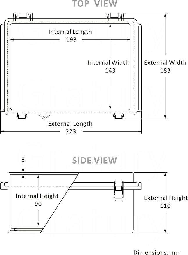 Gratury Junction Box, IP67 Waterproof Plastic Enclosure for Electrical Project, Hinged Grey Cover, Includes Mounting Plate and Wall Bracket 220×170×110mm (8.6"×6.7"×4.3")
