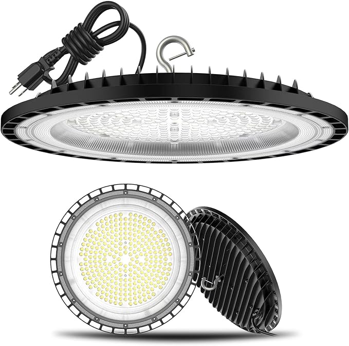 2Pack UFO LED High Bay Light 250w, 5000K,36,000LM, 5 ft cable with Us Plug UL Certified Plug,Hanging HookIP65 Commercial Warehouse Area Light for Wet Location Area, Workshop, Garage, Factory Barn