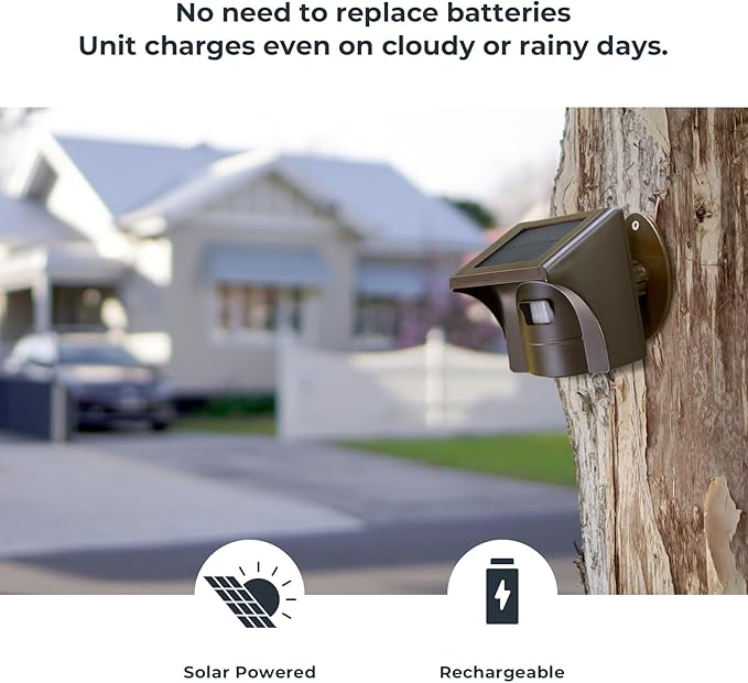 eMACROS Solar Wireless Driveway Alarm — 1/2 Mile Long Range Motion Sensor for Long Driveways, Homes & Large Properties, Outdoor Weatherproof Security Alert System(1 Base Station with 2 Sensors)