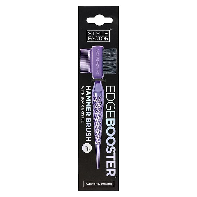 Style Factor EDGE BOOSTER® Hammer Brush Rat Tail– Double-Sided Edge Control Brush & Comb with Boar Bristles – For Edges, Slick Backs, Baby Hair Styling, and Taming Flyaways- Mini Travel Size