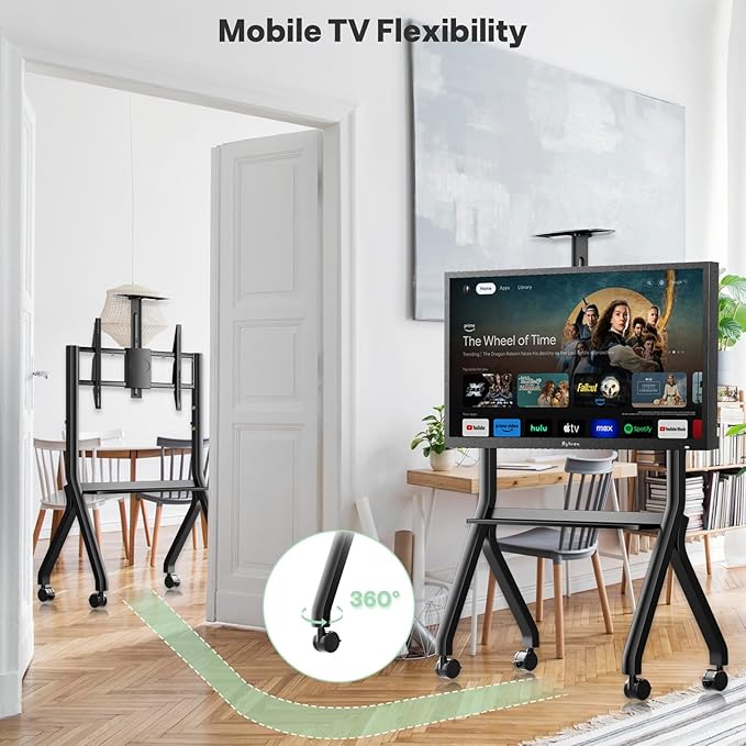 Sylvox Rolling TV Stand for 43-55 Inch Outdoor TVs, Mobile TV Cart Floor TV Stand Max Load 88LBS, 360° Locking Wheels, Max VESA 700x500mm, Not Suitable for Outdoor TVs More Than 55 inches