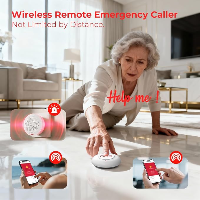 Hapippofa Caregiver Pager Elderly Alert Call Button Life Alert Systems for Seniors no Monthly Fee for Elderly/Patient/Disabled at Home/Hospital/Clinic